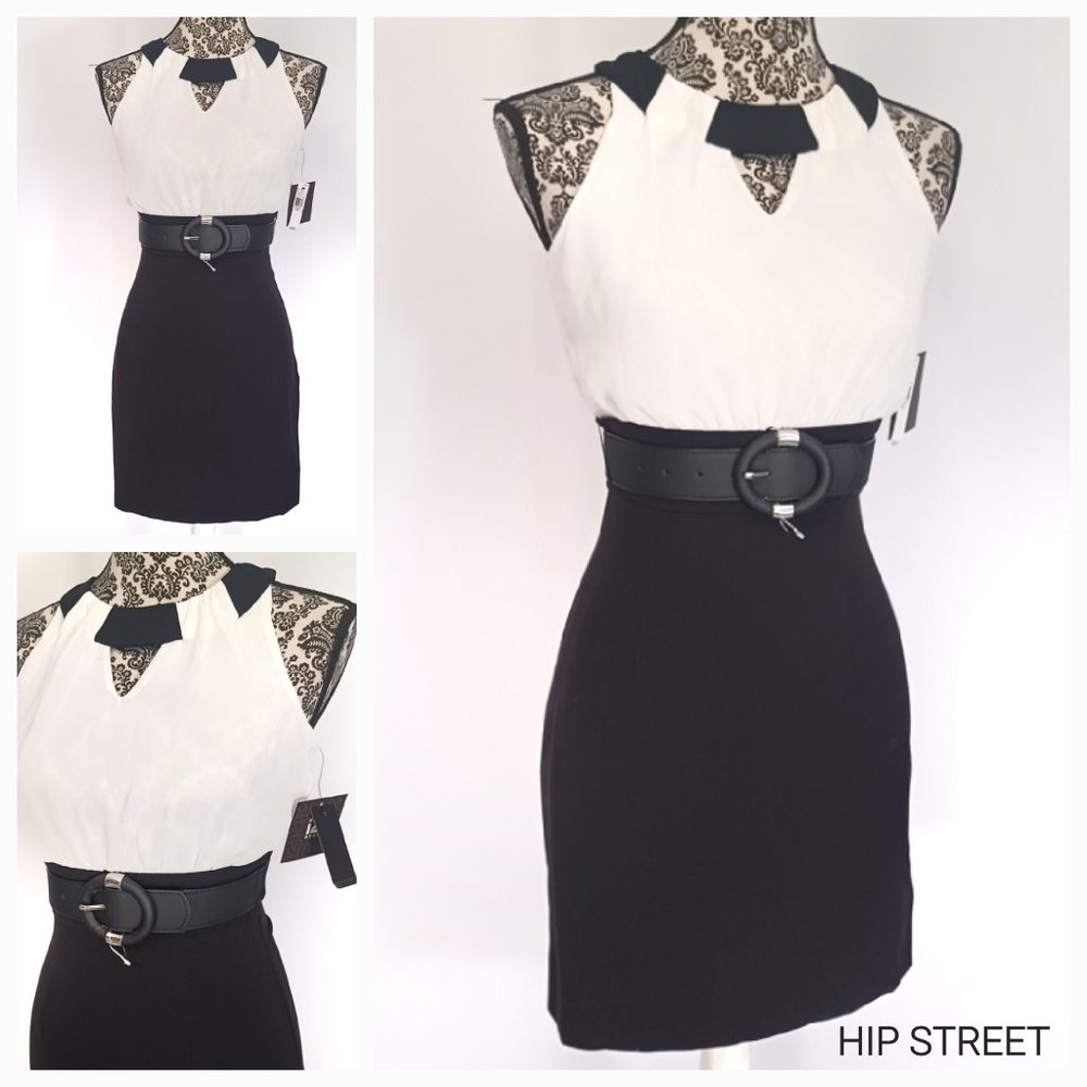 IZ BYER Halter Neck Chiffon Blouson High Belted Waist Sheath Dress 1 NWT